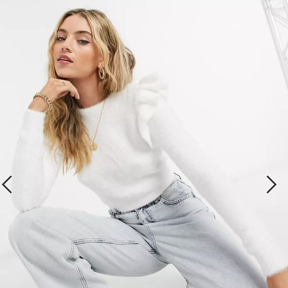 Bershka shoulder detail fluffy sweater in ecru